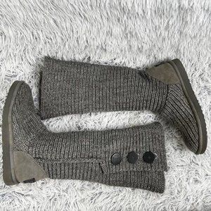 Ugg Cardy Sweater Boot Womans 7 Gray Knit Mid Calf Tall Classic Booties